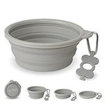 Bonza Extra Large Collapsible Dog Bowl 1500 mL, Sturdy Reinforced Rim, Includes Carabiner & Water Bottle Holder Keychain, Light Gray