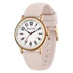 GOLDEN HOUR Waterproof Nurse Watch for Medical Professionals, Students Women Men - Military Time Luminouse Easy Read Dial, 24 Hour with Second Hand, Colorful Silicone Band, Rose gold champagne,