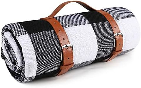 Ben & Bel Manta de picnic familiar resistente al agua y a la arena, plegable y portátil con mango de cuero sintético para viajes al aire libre, camping, actividades en blanco y negro, 150 x 200 cm XL