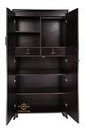 CASPIAN Double Door Wooden Wardrobe with Storage Hanging Space for Clothes Home Furniture Storage Wood 2 Door Wardrobe (Finish Color - Coffee Black Mirror Included Pre-Assembled)