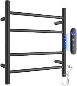 Aetoxb Towel Warmer Rack, 4 Bars Electric Towel Warmer for Bathroom, Wall-Mounted Towel Drying Rack with LED Built-in Timer, Plug-in Bath Towel Heater, Matte Black Stainless Steel Heated Towel Rack