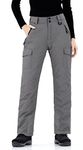 WULFUL Women's Insulated Snow Ski Pants Waterproof Winter Snowboarding Skiing Cargo Pants, Grey, Large(12-14)/32L