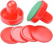 MOUJUCHI Air Hockey Pushers, 60mm Light Weight Air Hockey Red Replacement Pucks & Slider Pusher Goalies for Game Tables, Accessories, Equipment (2 Striker, 4 Puck Pack)-Red