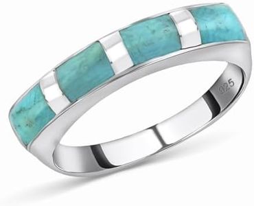 Shop LC Santa Fe Style Turquoise Ring for Women 925 Sterling Silver Band Boho Western Jewelry Birthday Mothers Day Gifts for Women Promise Rings Size 7 Birthday Mothers Day Gifts