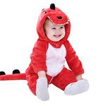 maxToonrain Baby Red Dinosaur Costume Romper Toddler Boys & Girls Role-Playing Outfit with Zipper Hooded Flannel Dinosaur Onesie Pajamas (6-11 Months)