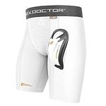 Shock Doctor Boy's Double Compression Short with BioFlex Cup, Medium, White