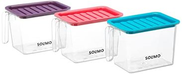 Amazon Brand - Solimo Plastic Multi-Purpose Fridge Storage Container with Handle & Lid I Fruit & Vegetable Basket I BPA Free I Food Grade Storage Container Set - 1100 Ml Set of 3, Multi-Colour