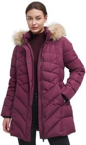 BINACL Women's Thickened Down Alternative Jacket, Snowboard Skiing Parka Puffer Tunnel Collar Elastic Neck Cotton Padding Slide Water-Resistant Outwear Jacket with Fur Trim Removable Hood (Wine Red,L)