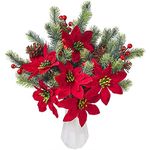 MYQNS 6 Pack Christmas Artificial Flowers Bouquet with Red Berry Stems Pine Cones for Christmas Vase Christmas Tree Picks Table Centerpieces Decorations…