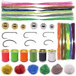 XFISHMAN Beginners-Fly-Tying-Materials Kit for Fly Tieing Starter Fly Tying Hooks Thread Brass Beads Heads Flashabou Dubbing Rubber Legs Flies Making Supplies