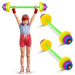 Leyndo 2 Set Kids Lifting Weight Set Colorful Kids Workout Equipment Adjustable Exercise Toy Plastic Barbell for Toddler Children Beginner Exercise Gym Fitness Weight Lifting Powerlifting