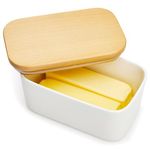 [New and Improved] Sweese 3151 Large Butter Dish - Airtight Butter Keeper Holds Up to 2 Sticks of Butter - Porcelain Container with Beech