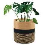 tenn well 20cm Plant Pot with Liner, Cotton Indoor Planter Woven Storage Basket for Indoor Plants Flower Pot and Home Decoration (Black and Brown)