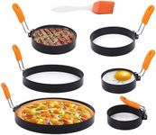 Srinlon Professional Pancake Ring Set,6 Packs Omelette Ring,Non-stick Griddle Pancake Shapers with Oil Brush,Stainless Fried Egg Molds with Orange Anti-scald Silicone Handle,Egg Mold for Breakfast Sandwiches