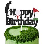 Golf Cake Toppers - Golf Cake Decorations, Cake Toppers for Men, Golf Cake Topper, Golf Party Decorations, Golf Decorations, Cake Decorations for Men, Golf Party, Happy Birthday Cake Topper (Black)