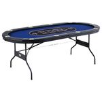 VEVOR 10 Player Foldable Poker Table, Blackjack Texas Holdem Poker Table with Padded Rails and Stainless Steel Cup Holders, 84" Oval Casino Leisure Table, Blue,Portable Folding Card Board Game Table