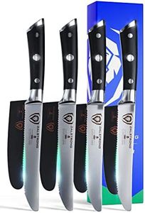 Dalstrong Steak Knives-4pc- Serrated Blade-Gladiator Series Elite-Forged German High-Carbon Steel-Giftable Table Dinner Kitchen Knives-Sheaths-Razor Sharp-Dinner Set-NSF Certified