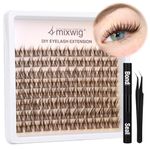 Brown Lash Clusters Kit Manga Wispy Eyelash Clusters Natural Brown Lash Extensions CC Curl Eyelash Extension Individual Lashes Kit Lash Bond and Seal & Lash Applicator