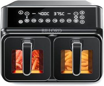 Billord Air Fryer Oven, 8L Dual AirFryers Staineless Steel, Large Airfryer Oiless Healthy Multi-Cooker, Dual Zone Independent Cooking, Toast,Bake,Roast,Reheat, XL Airfryer with Glass Nonstick Baskets