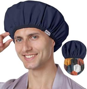 Years calm Shower Cap Reusable Waterproof for Men, Dual-Layer Design, Protects Hair in Shower, Spa, Travel & Cooking, Adjustable Elastic for Comfortable Fit (Colorful Geometric, One Size)