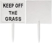 SUMTree Pack of 2, Cast Iron Please Keep Off The Grass Sign Yard Lawn Garden Park Grass Warning Sign, White