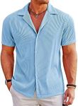 COOFANDY Mens Shirt Casual Button Down Regular Fit Fashion Camp Beach Tops Blue