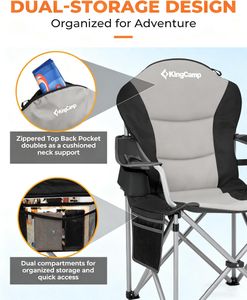 KingCamp XL Heavy Duty Camping Chair – Lumbar Support, Cooler Bag, 350 lbs