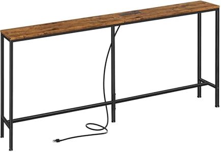 SUPERJARE 70 Inch Console Table with Outlet, Sofa Table with Charging Station, Narrow Entryway Table, Skinny Hallway Table, Behind Couch Table, for Living Room, Rustic Brown