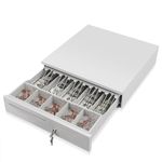 Flexzion Pos Cash Register Drawer Box Rj-11 Key Lock with 5 Bill & Coin Removable Trays for Restaurant Koisk Retail Compatible with Star Epson Citizen Receipt Thermal Printers 1 Gray
