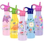 SHO Kids Bottle - Original 2.0 - Ultimate Insulated, Double Walled Stainless Steel Vacuum Flask & Water Bottle - 12 Hours Hot & 24 Hours Cold - 260ml - BPA Free (260ml, Girl Power with Straw Lid)