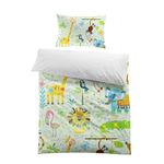 MUSOLEI Cute Animal Bedding Single Safari Giraffe Elephant Duvet Cover Set for Kids/Boys/Girls Jungle Single Bed Quilt Cover 135X200cm and Pillowcase 50x75cm(Green, 2Pcs)