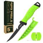 Fishing Fillet Knife 5 Inch, Professional Level Knives for Filleting Fish and Boning Meat, Sharp Stainless-Steel Non-Stick Coating Blade, Non-Slip Handles, Perfect For Freshwater And Saltwater Fish