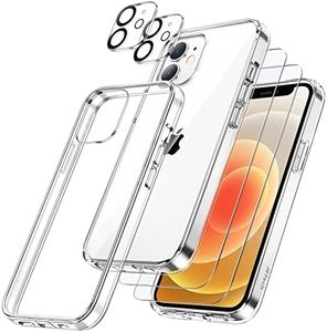 JETech 5 in 1 Case for iPhone 12 Mini 5.4-Inch, with 2-Pack Screen Protector and 2-Pack Camera Lens Protector, Full Coverage Tempered Glass Film, Non-Yellowing Shockproof Phone Cover (Clear)