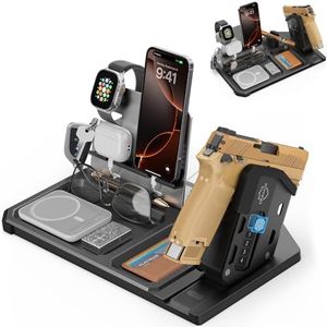 ONNAIS Tactical Gear EDC Stand - Detachable One-Hand Quick-Access Biometric Gun Trigger Lock, All-in-One Desk & Nightstand Organizer with Phone Stand, Gun Accessories & Birthday Gifts for Men