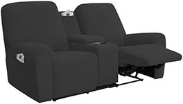 Easy-Going Stretch Recliner Loveseat Cover with Center Console Sofa Slipcover Soft Fitted Fleece 2 Seats Couch with Holder and Storage Washable Furniture Protector Dark Gray