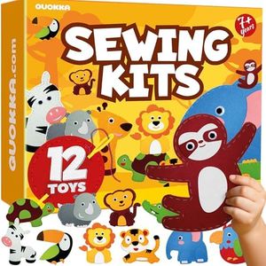 QUOKKA Kids Crafts Ages 4-8, DIY Beginner Needle and Thread Kit - 12 Wild Animals Sewing Kit Basic - Fun Arts Crafts for Kids Ages 6-8 Girls Boys - Plastic Needles, Scissors - 6+ Year Old Girl Gifts