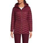 Lands' End Womens UL Packable Hooded Long Down Jacket Rich Burgundy Regular Small