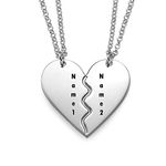 Couples 2 Bestfriend Necklaces for Matching Heart Necklace Soul Sisters Jewelry Custom Best Friend Friendship Bff Chain Him Her Engagement Wedding Anniversary Love Gifts Customized Name Boyfriend (Silver)