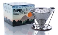 Buphallo Stainless Steel Pour Over Cone Coffee Dripper – Reusable Permanent Paperless Filter with Removable Stand