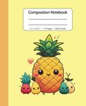 Composition Notebook Wide Ruled: Cute Aesthetic Happy Pineapple Cartoon Yellow Design, For Boys, Girls, Teens