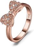 JewelryPalace 14k Rose Gold Plated 925 Sterling Silver Rings for Women, Cubic Zirconia Promise Rings for Her, Stackable Wedding Bands Rings for Women Bow Stacking Ring Sets Size 4.5