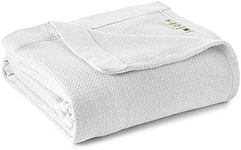 Whisper Organics 100% Organic Cotton Blanket - Woven Cotton Blanket - Breathable Blanket for Bed - GOTS & Fairtrade Certified Organic Bed Blanket, 90"x90" (White, Full/Queen)