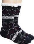 Slipper Socks for Men Fuzzy Fluffy Winter Cozy Cabin Warm Thick Fleece Comfy Non Slip Gift Christmas Socks with Grips Home Stocking Stuffer (Black&Red)