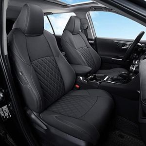 GIANT PANDA Pu Leather Car Seat Covers Full Set Custom Fit for Toyota RAV4 Prime SE,Prime XSE 2021 2022 2023 2024, Hybrid SE/XSE 2019 2020 2021 2022 2023 2024 2025- (Black)