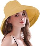 AIDIER Women Wide Brim Sun Hats with Straps Ladies Foldable UPF 50+ Sun Protective Bucket Hat Elegant Travel Summer Hat Yellow