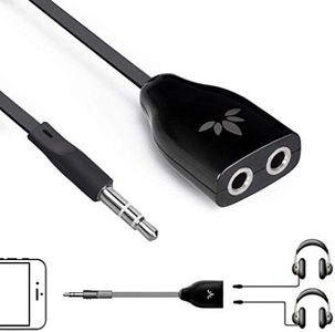 Avantree Two Way 3.5mm Dual Headphone Jack Splitter, AUX Stereo Earphone Earbuds Y Audio Split Adapter Cable, Compatible with iPhone, iPad, Samsung Phones and Tablets - Black