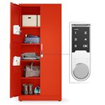 METALTIGER Metal Storage Cabinet with Digital Lock | Garage Storage Cabinet with Doors and 4 Adjustable Shelves | 71" Lockable Office Cabinet | Heavy-Duty Utility Metal File Cabinets (Red)