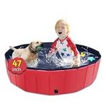 CACSPS Foldable Dog Pool, 47" x 12" Kiddie Pool with Hard Plastic, Non-Slip Dog Bath Tub for Outdoor Backyard, Collapsible Dog Swimming Pool for Kids Dogs Pets (Red)