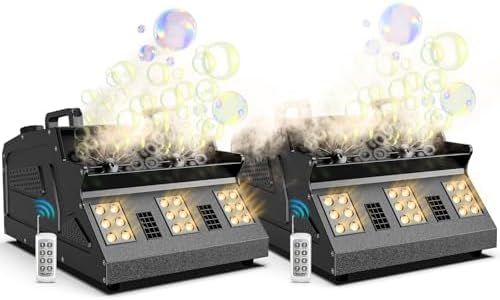 DazzlingStage 2000W Fog Machine, 3 in 1 Fog Bubble Machine with 2 Bubble Fans, 7 CH RGB 18 LED Lights Smoke Bubble All in 1 Machine, Fog Machine for Party, Wedding, Festival, Birthday, 2 Pack