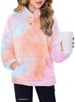 Arshiner Girls Warm Hoodie Sherpa Fleece Pullover Button Up Casual Outerwear Coat With Pockets Tie-Dye Purple for 13-14 Years